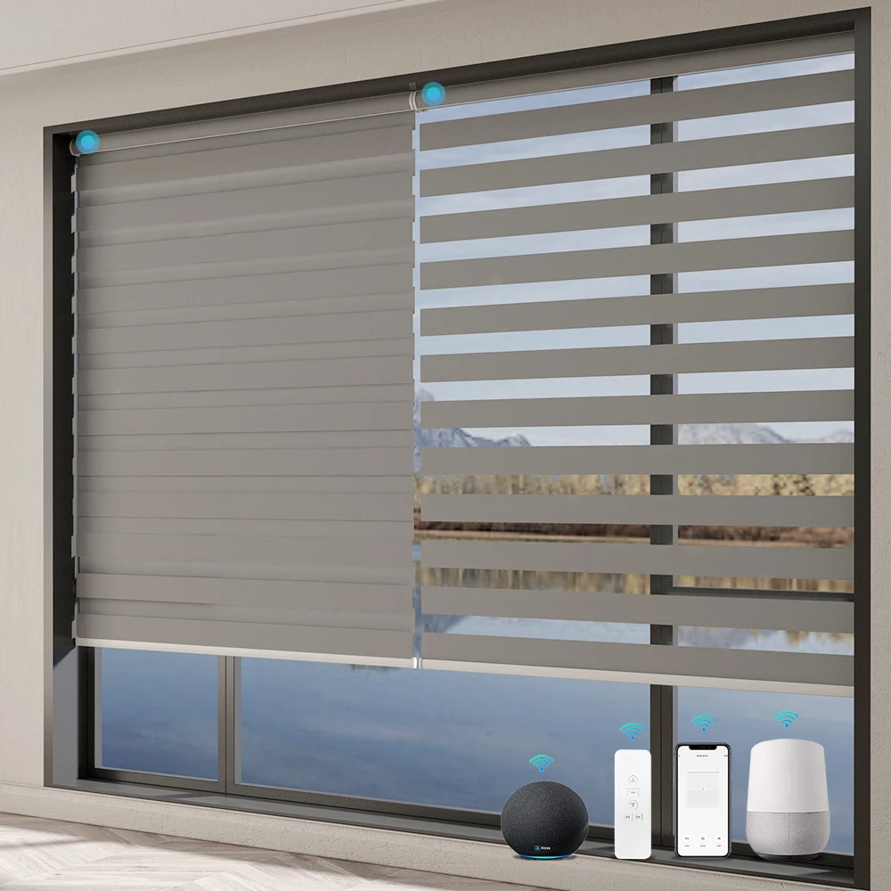 Customization Bluetooth Wireless Double Layer Dual Day Night Blackout Electronic Custom Blinds Motorized Zebra Blinds for Window