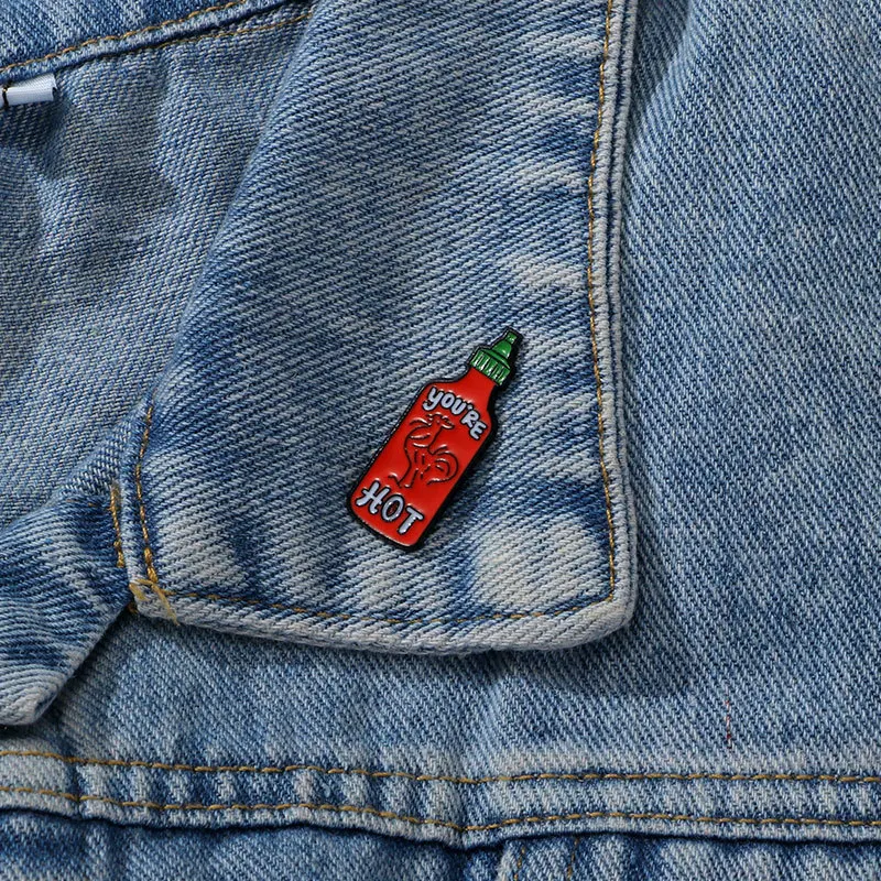 Funny Implication: You're Hot Chicken Enamel Brooch Cartoon Chili Paste Jar Lapel Pin Badge Backpack Clothing Hat Accessories