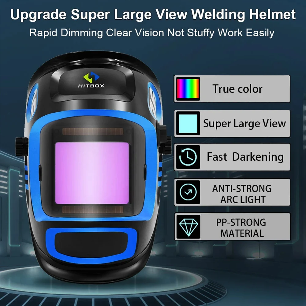 Hitbox Schweiß helm Maske Farbe Auto schnell Verdunkelung Schweiß helm Super Groß ansicht Helm für Mig Tig Lichtbogens chweiß maschine