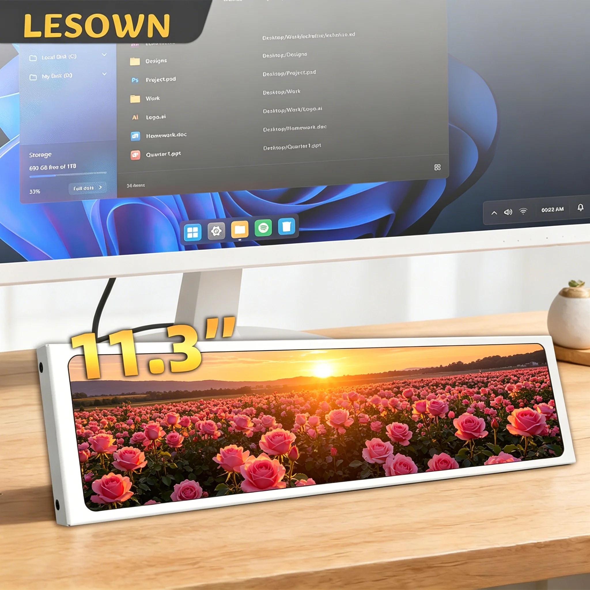 LESOWN White Aluminum PC Case Screen 11.3' 440x1920 MiniHDTV 500nit Hardware Monitor Sensor Panel for AIDA64 Mod Host