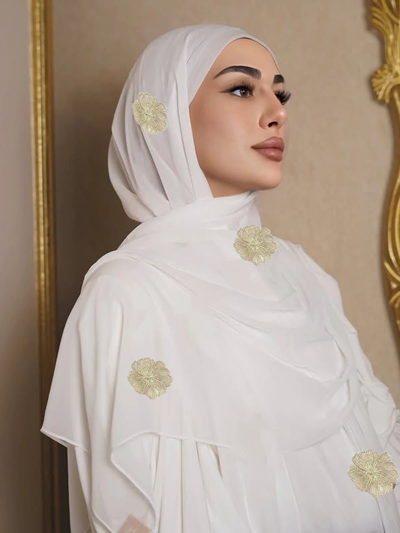 

Мусульманский хиджаб с цветочной вышивкой, тяжелый шифоновый шарф, простая шаль, мягкий тюрбан, повязка на голову, платок Tudung Bawal