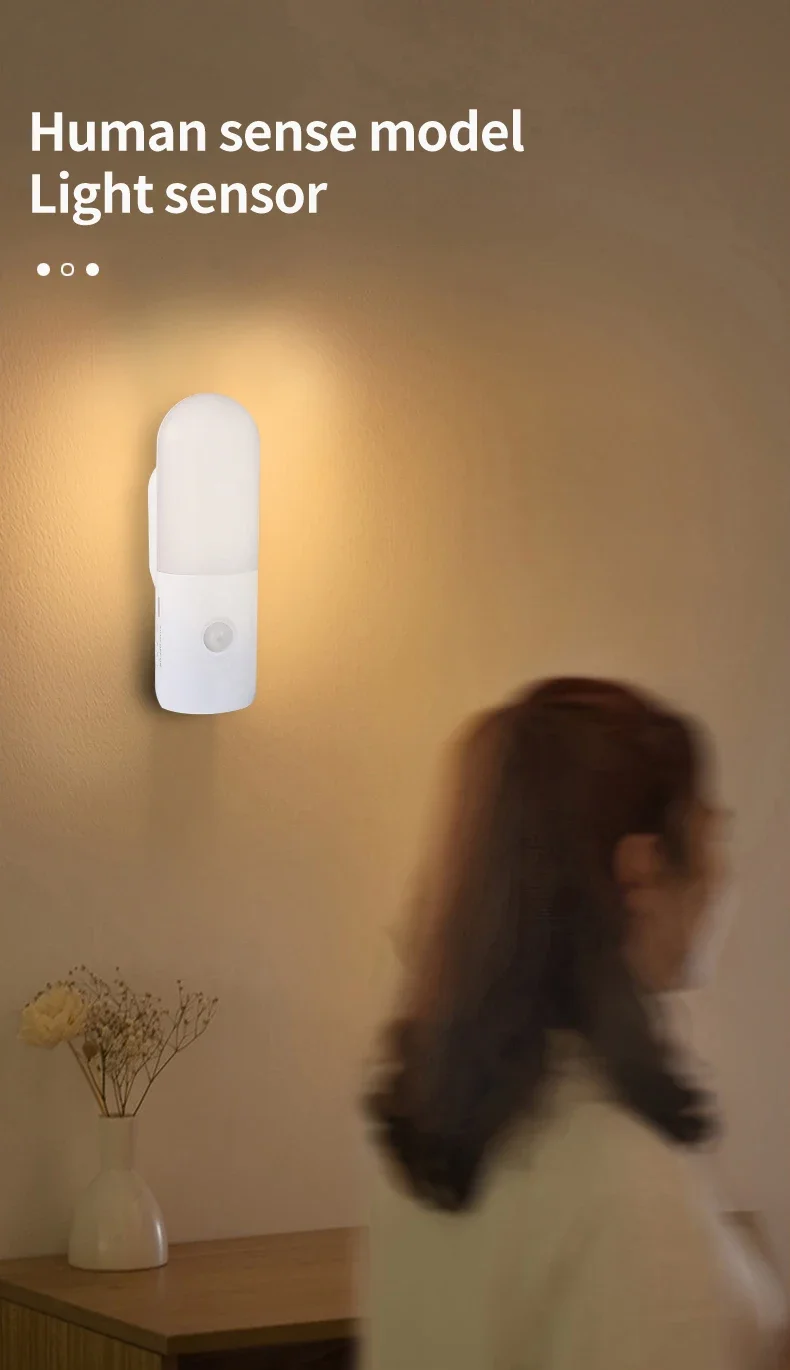Motion Sensor 2 in 1 LED Night Light Rechargeable 3 Colors Wall Lamp Wireless Magnetic Spotlight for Bedroom Corridor and Stair