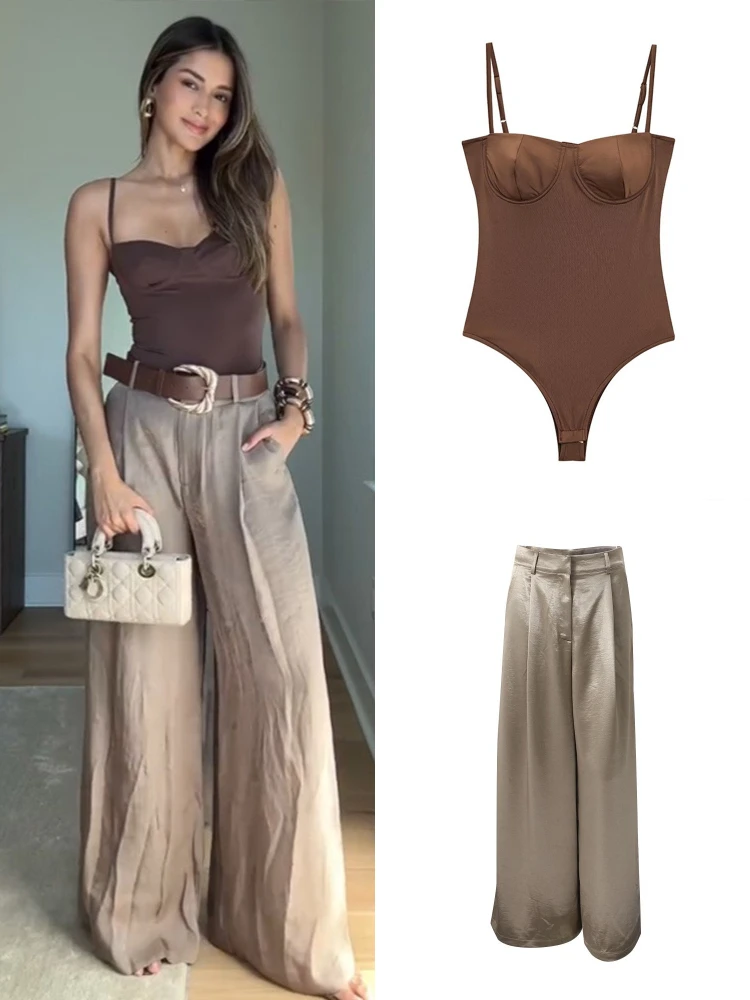 

Sling Jumpsuit Pants Suits Women Sexy Sleeveless Backless Slim Jumpsuits With Belt Wide Leg Trousers Summer Fashion Ladies Sets
