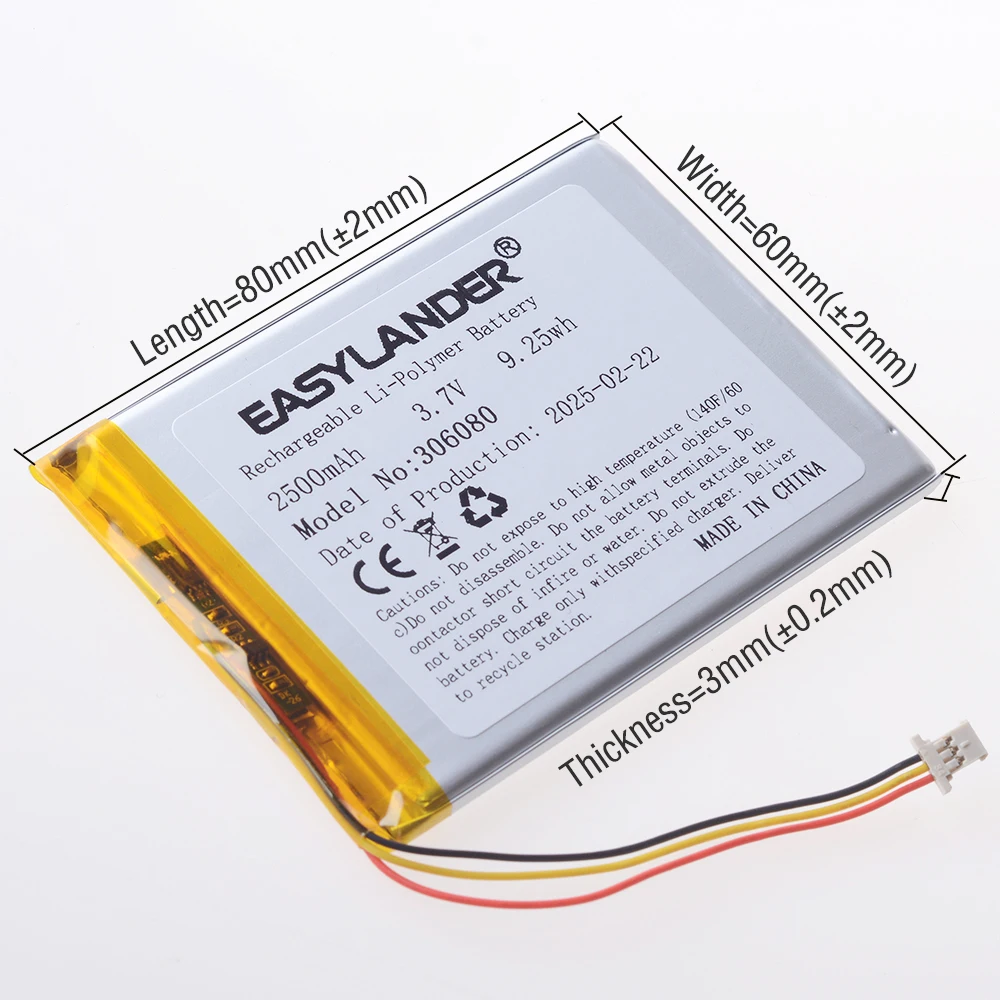 306080   3.7V 2200mAh Oplaadbare Lithium Li-ion Li-polymeer Batterij Voor afstandsbediening Draagbare telefoon E-book Power bank