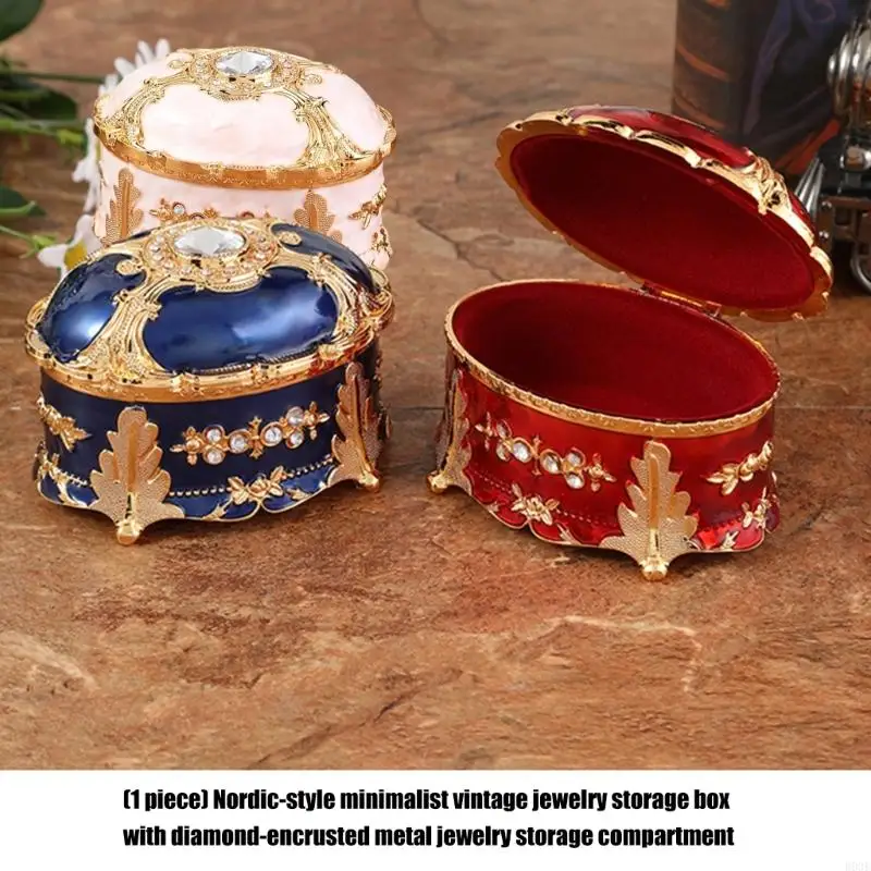 

Elegant Nordic Styles Jewelry Box With Crystals Accent For Necklaces Rings Earrings Storage Alloy Organizers B03E