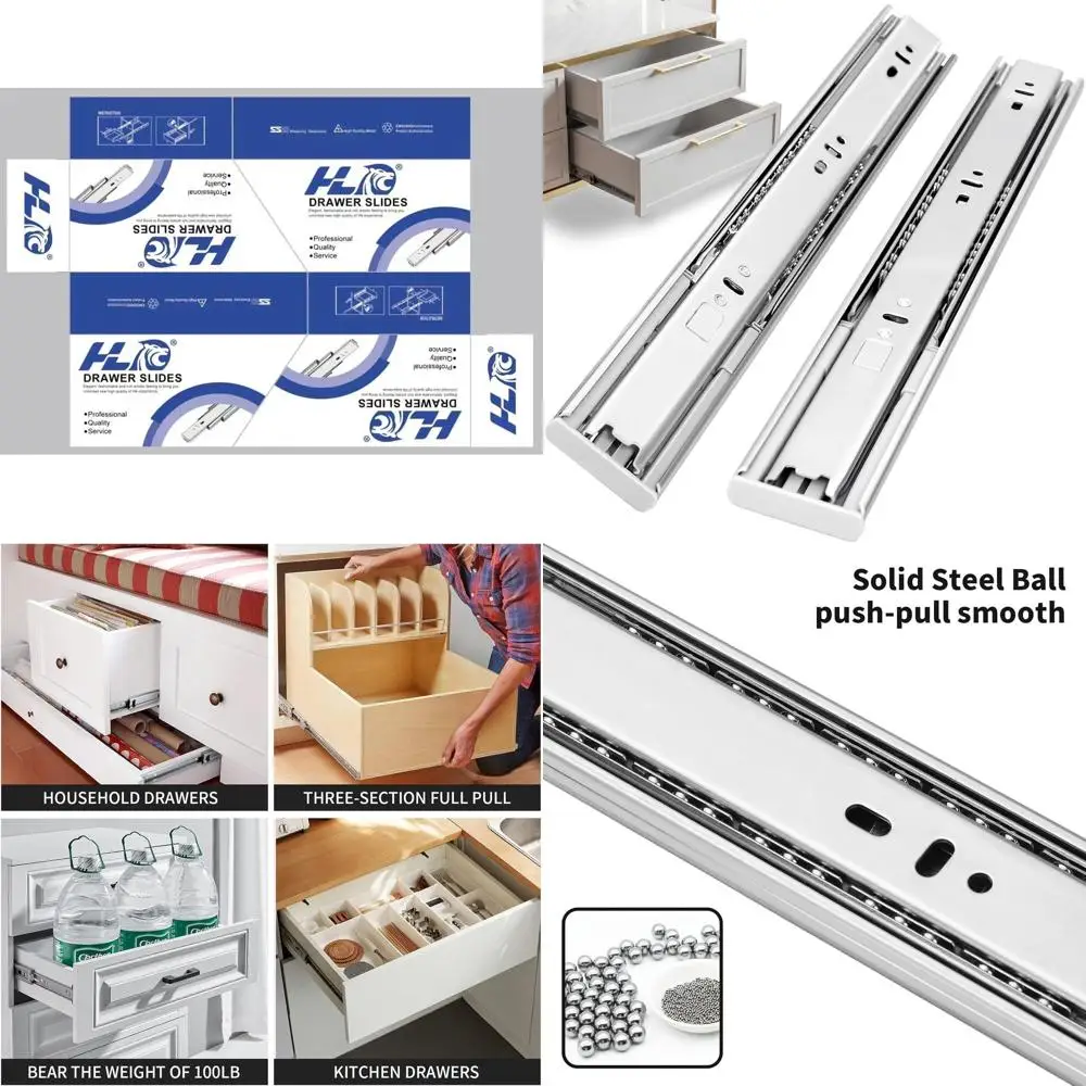 

22 усиленных выдвижных шарнирных направляющих механизма, 6 пар, на шарикоподшипниках, грузоподъемность 100 фунтов, серебристые