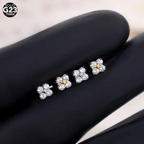 1개/5개 G23 티타늄 지르콘 꽃 귀걸이 여성용 헬릭스 피어싱 내부 나사형 립 링 라브렛 피어싱 16G