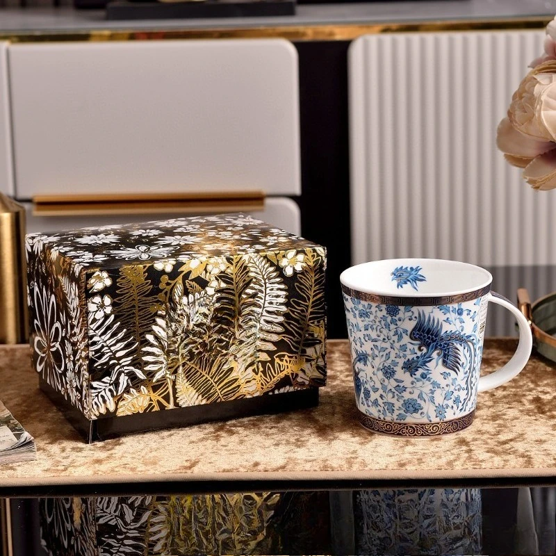 New High End 250ml Ceramic Coffee Mug Dragon Tiger Phoenix Vintage Pattern Afternoon Tea Cup Elegant Porcelain Gift For Home