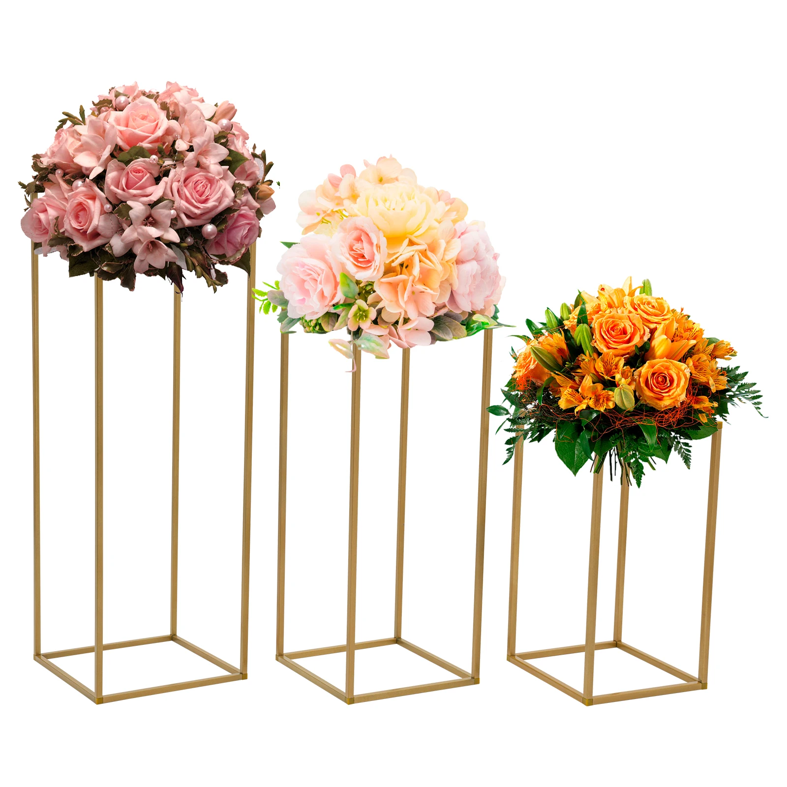 12Pcs Metal Flower Stand, Wedding Centerpieces, Pillar Rectangular Geometric Flower Rack for Event Party Decor