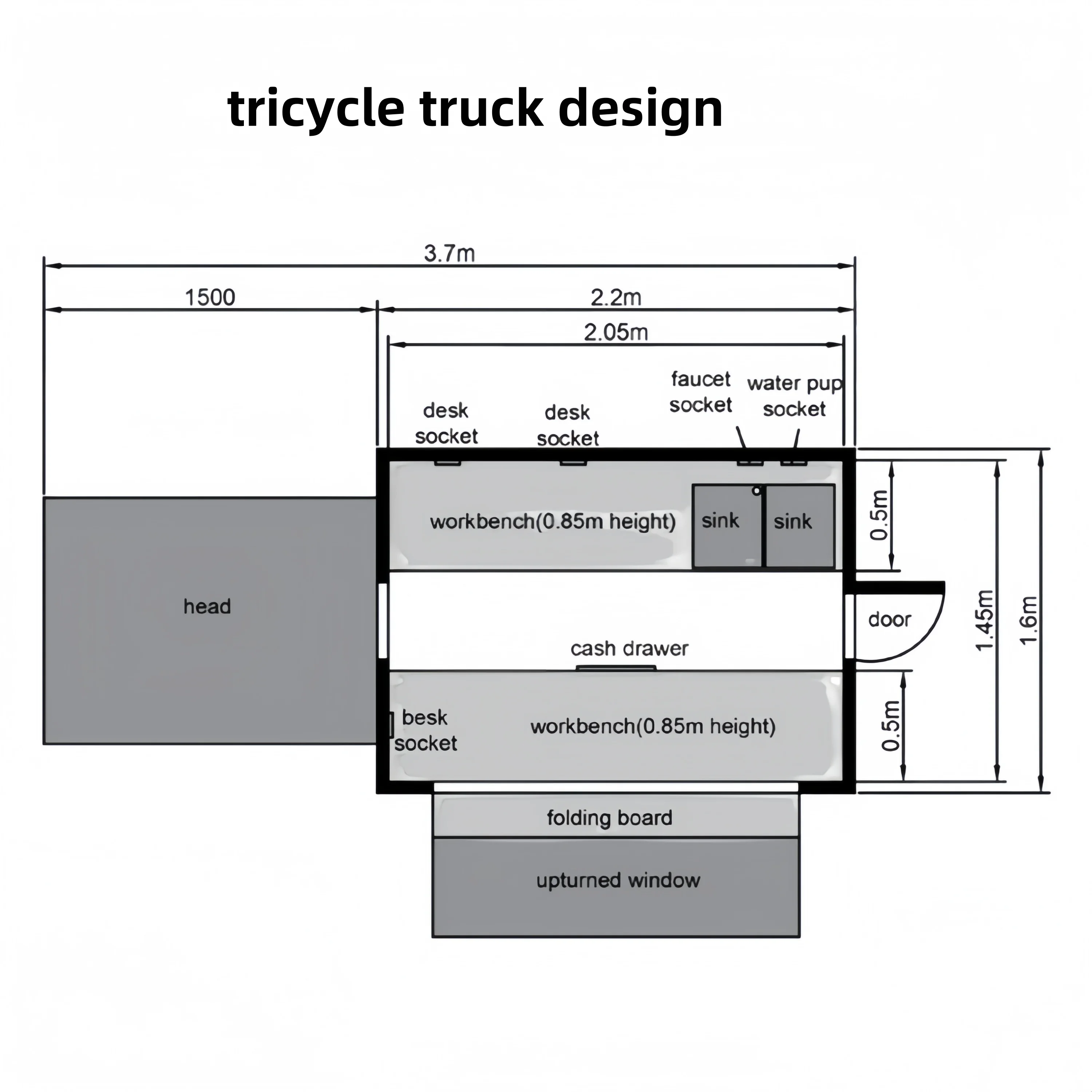3-Wheel Tuk-tuk Motorized Tricycle New Aluminum and Fiberglass Mobile Motorized Food Truck Fast Food Trailer For Sale