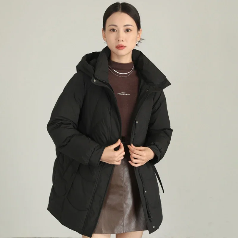 Schinteon-Chaqueta de plumón con capucha para mujer, prendas de vestir gruesas y cálidas, abrigo informal holgado de talla grande con plumón de pato blanco, novedad de 2024