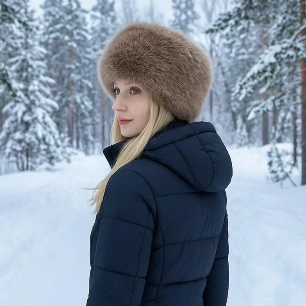 Women Fuzzy Brimless Hat Warm Faux Fur Hat, Solid Color Ushanka Plush Winter Hat, Fluffy Bucket Hat for Cold Weather