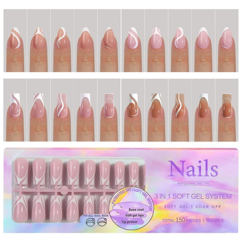 150pcs False Nail Tips 5Styles Charming Painted Wearable Full Cover Ballet Almond Press On Nails Convenient Removable Fake Nail