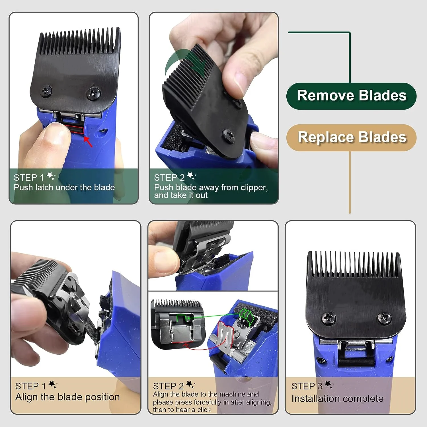 Destacável aço inoxidável Pet Clipper Blade, lâmina preta para Dog Grooming, compatível com 4FC # 5FC # 7FC #10 #15