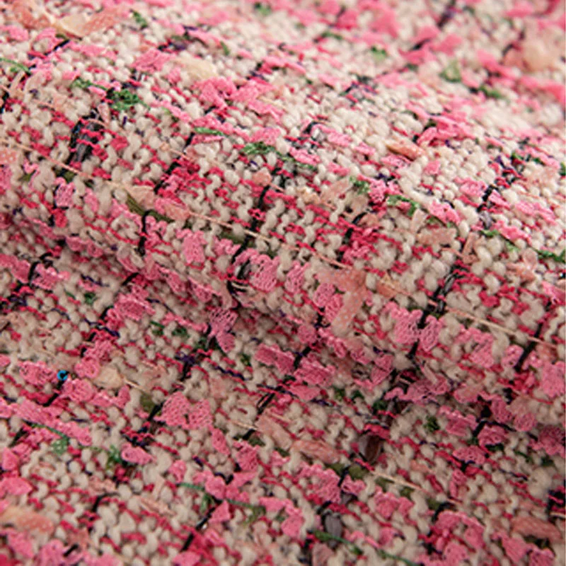 Pink and Green Lattice Yarn-Dyed Braided Tweed Fabric For Woman Jacket Dress Suit Coat Handbag 원단 DIY Tweed Cloth Sewing  ﻿