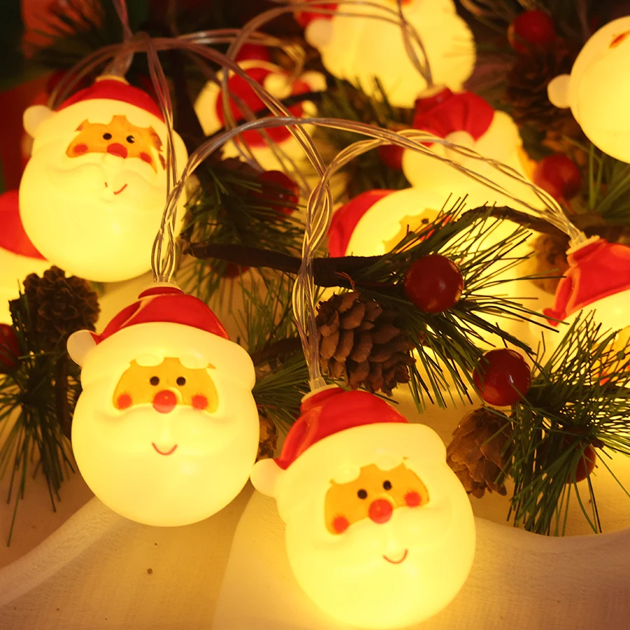 Świąteczne lampki LED Święty Mikołaj, lampki choinkowe, dekoracyjne lampki tworzące świąteczną atmosferę, lampki sznurkowe na choinkę.