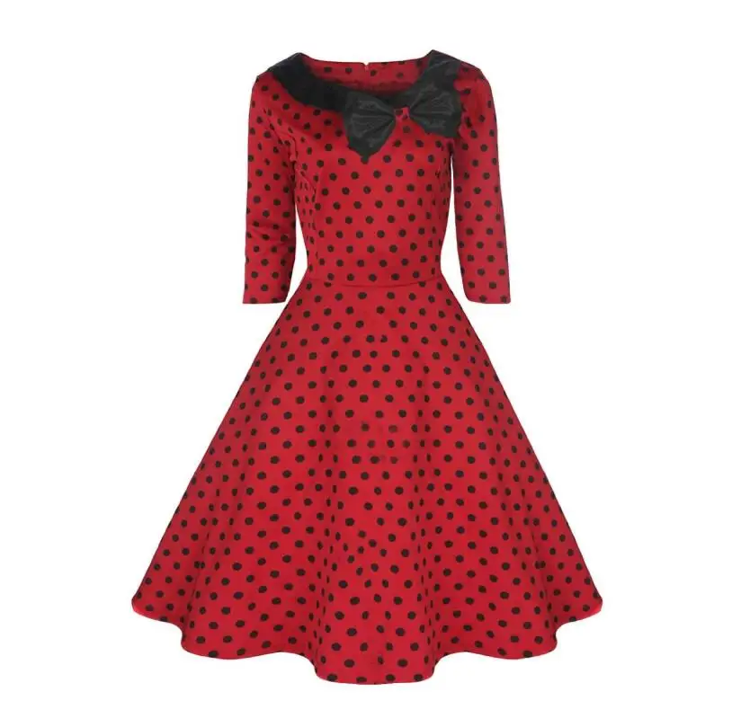 Kobiety w stylu Vintage Rockabilly Polka Dot paryska sukienka typu Swing czarny czerwony 50s Retro Pin Up