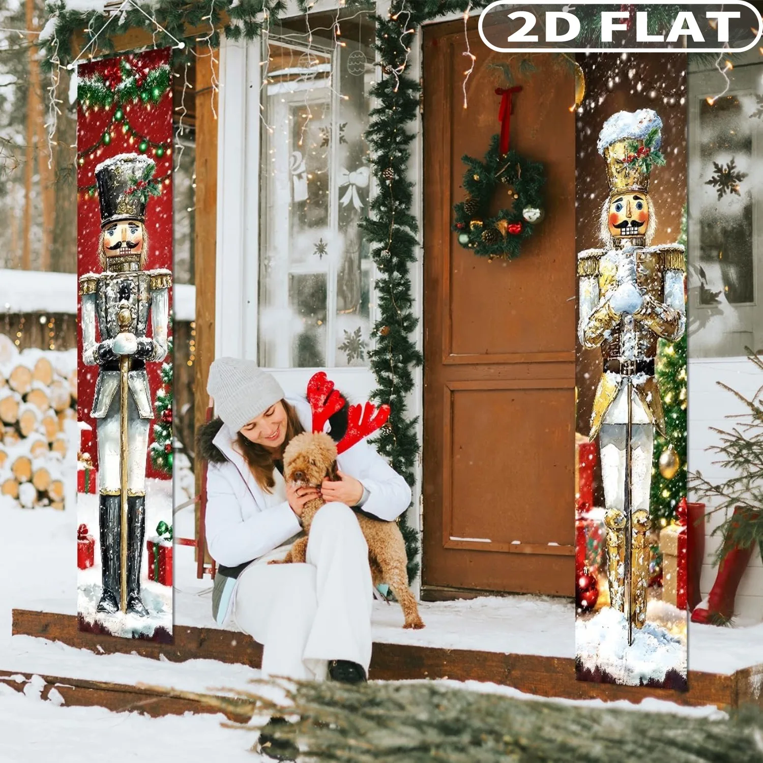 

1Pair 2D FLAT Vintage Christmas Nutcracker Decor, Hanging Door Banners Soldier Nutcracker Ideal For Front Porch Decor