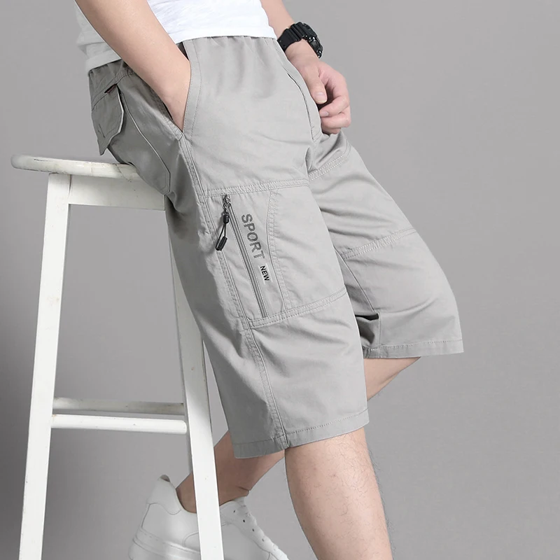 Plus Size Men\'s Casual Cargo Shorts Relaxed Fit Capri Pants Zipper Pocket 6XL Quick Drying Below Knee Shorts