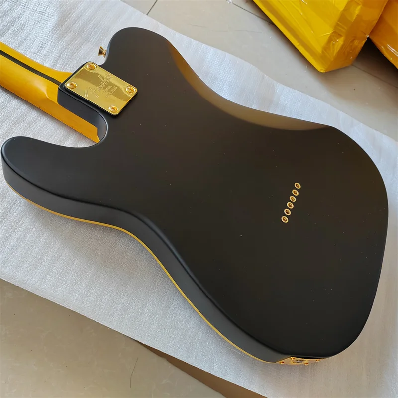 Matte Painted 6-String Electric Guitar with Yellow Edge Golden Accessories Maple Fingerboard Vintage Style Solid Body Guitar
