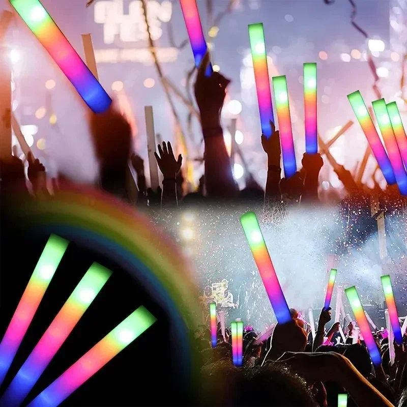 30/40/60/80/100Pcs RGB LED Glow Bulk Colorful LED Glow Sticks Foam Stick Cheer Tube Dark Light Birthday Wedding Party Supplies