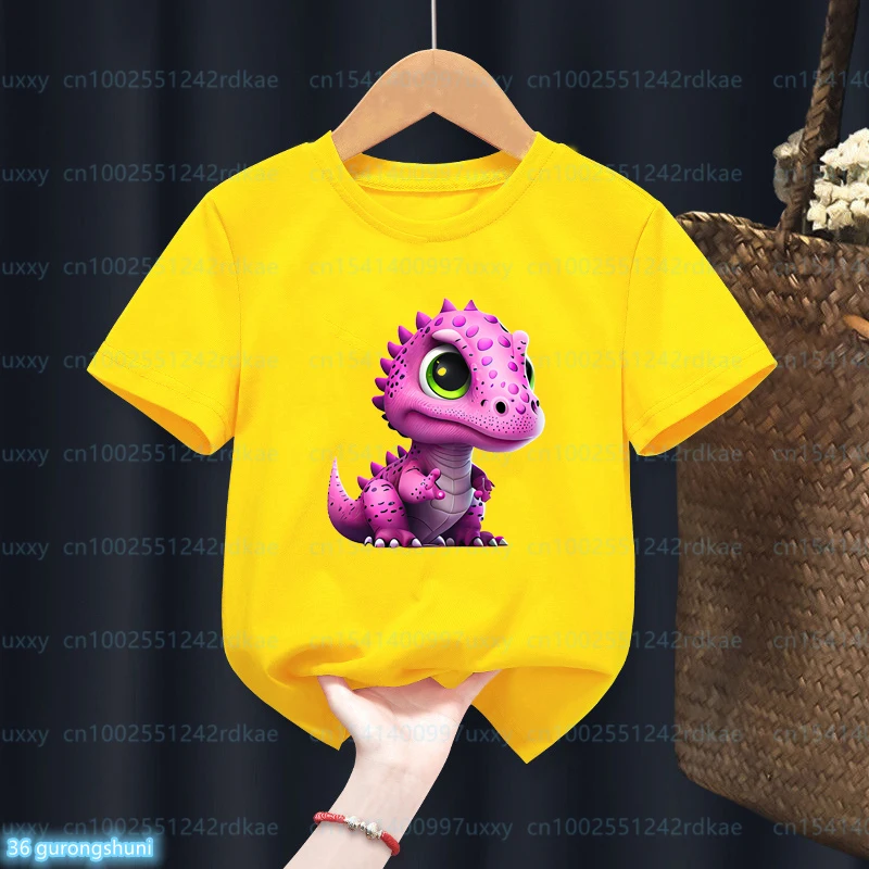 Camiseta con estampado de dinosaurio colorido para niños, ropa Harajuku de manga corta, Tops para niños pequeños, novedad de verano