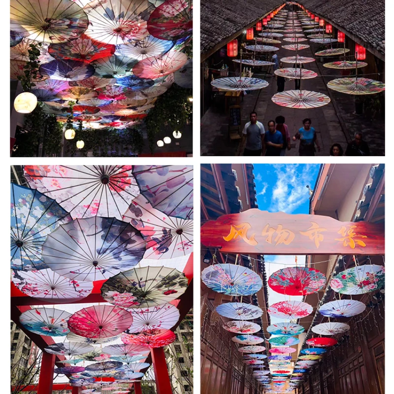 New 70/82cm Chinese Style Cloth Oil Paper Umbrella Dance Photography Props Flower Art Parasol Wedding Campus Decoration Umbrella