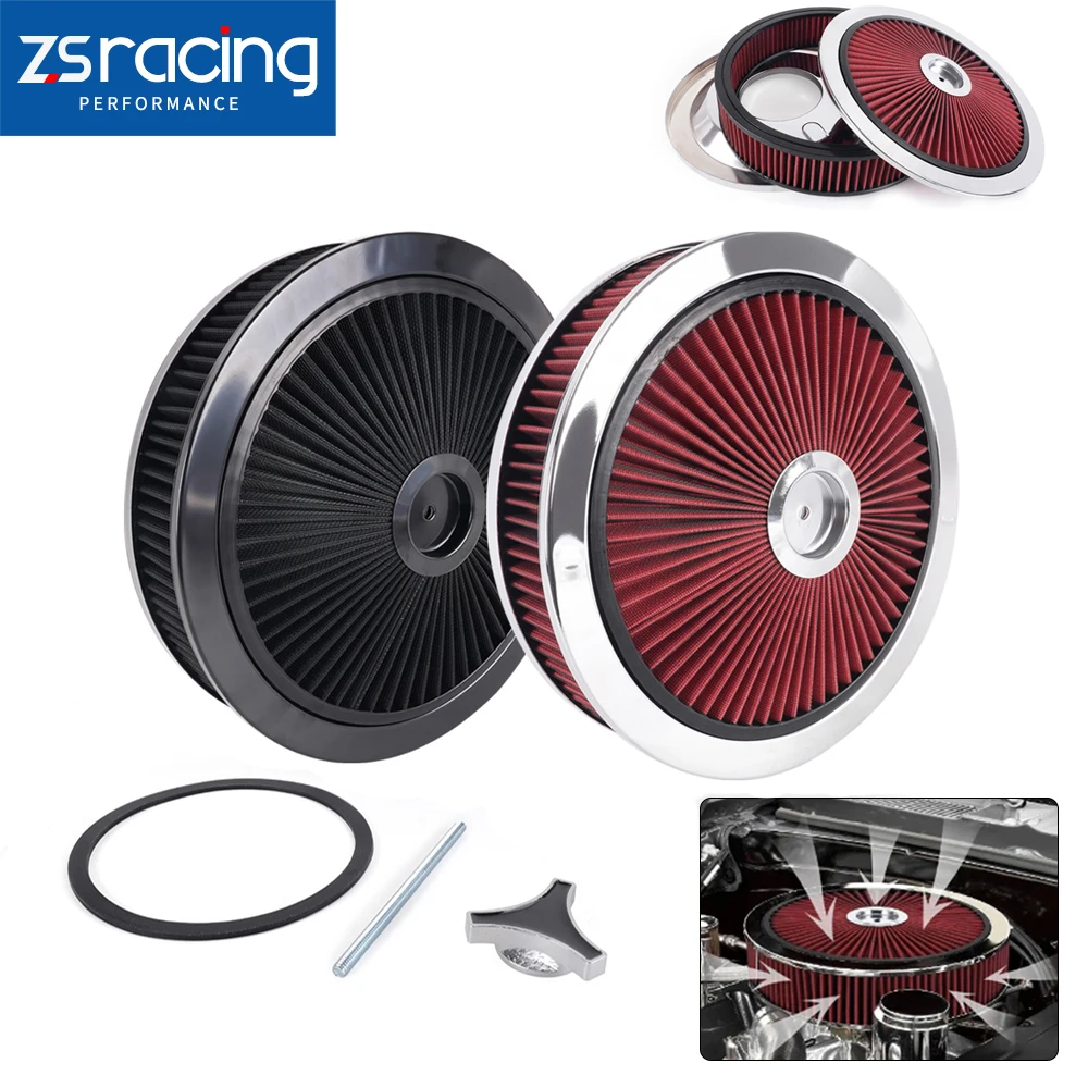 

ZSRA-14" x 3" High Flow Air Cleaner Set Chrome Round Super Flow Thru Air Cleaner Filter For 5-1/8 Carb Neck OFI149