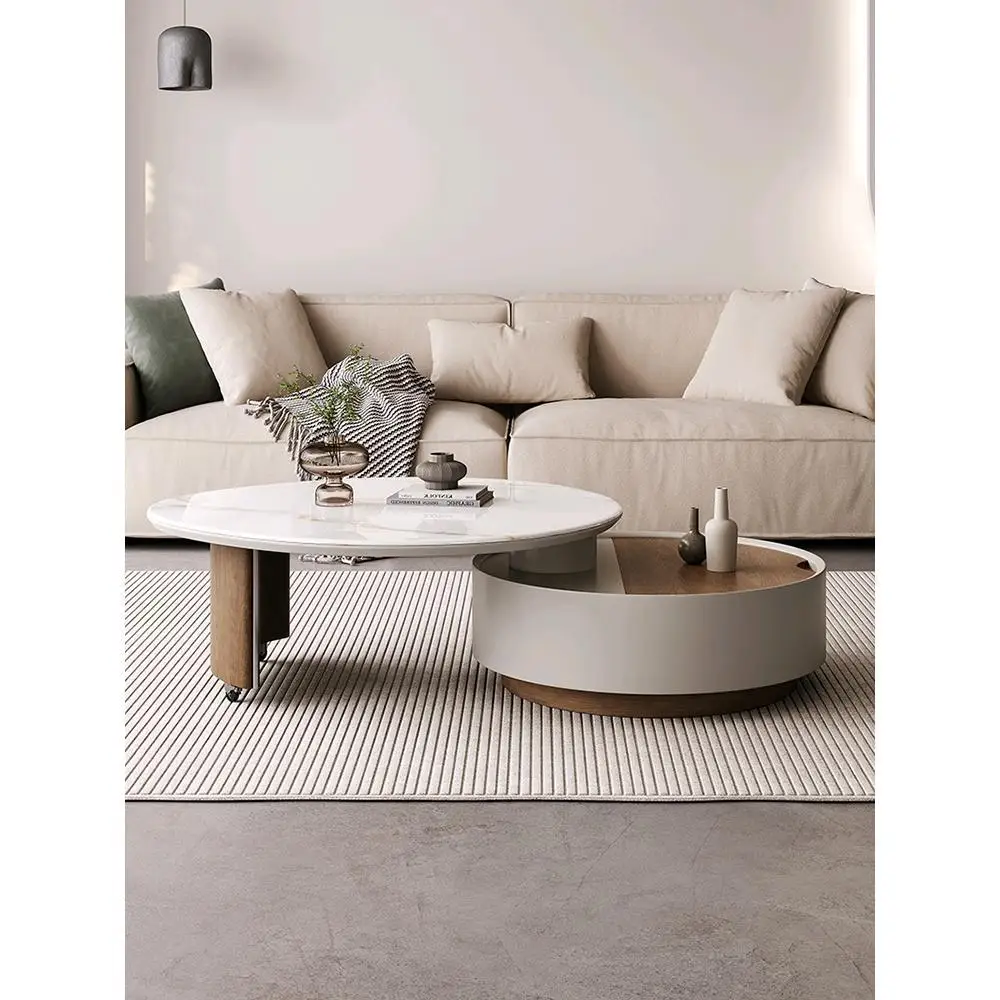 

Medieval style round rotating rock slab coffee table small apartment household light luxury high-end creative size