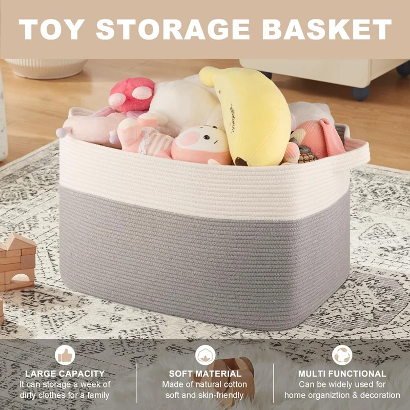 大型ランドリーバスケット、リビングルーム用ブランケットバスケット、収納バスケット、子供用おもちゃバスケット、衣類用織バスケット