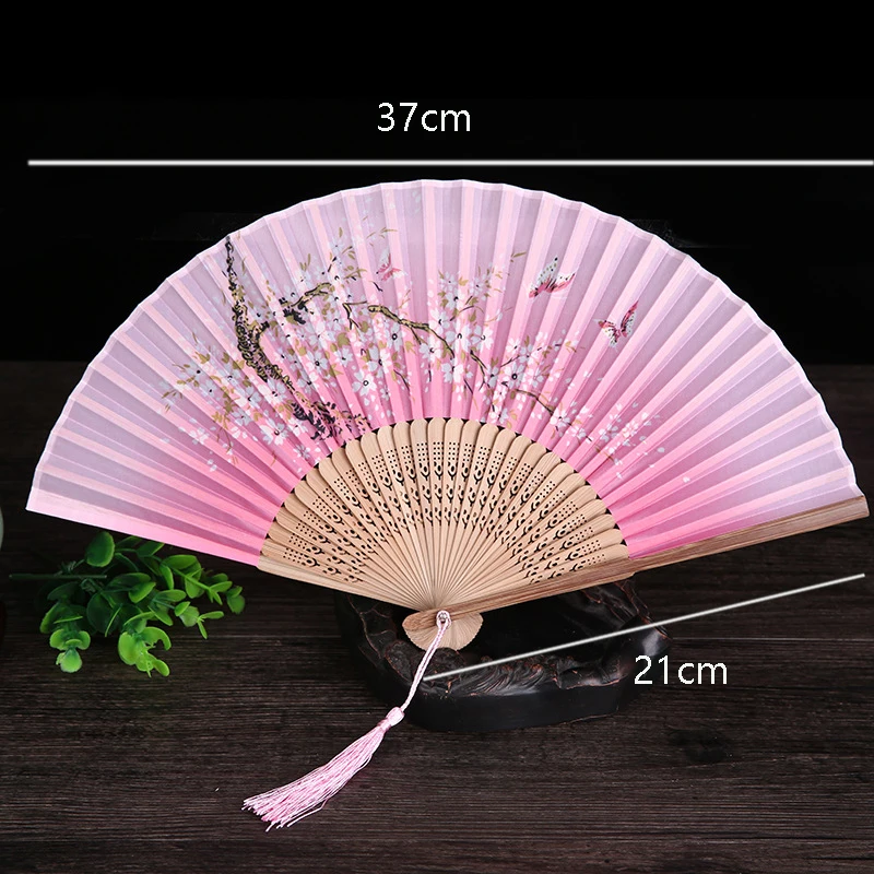 Vintage Silk Folding Hand Fan Chinese Japanese Bamboo Fans Craft Gifts Women Dance Performance Props Home Decoration Ornaments