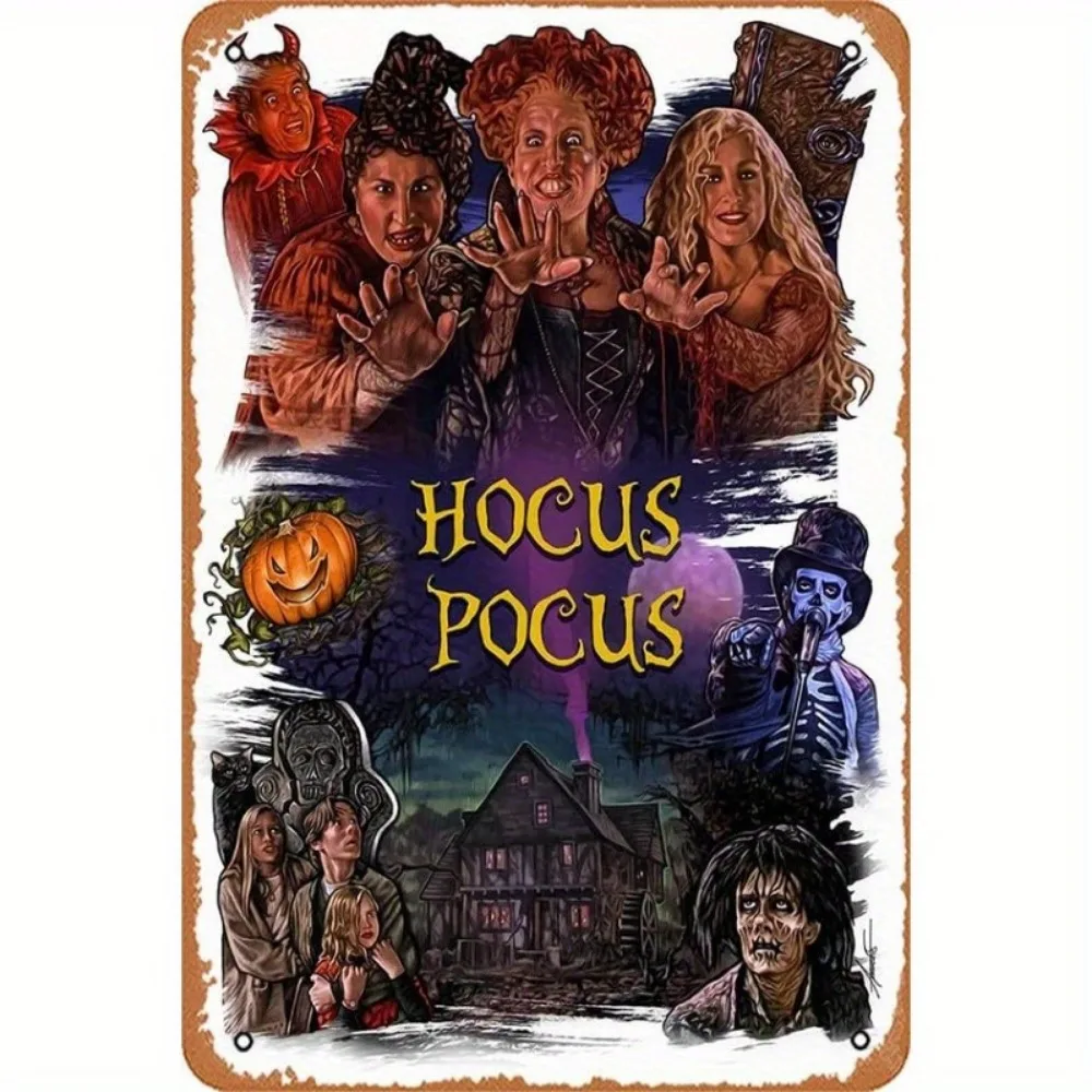 Hocus Pocus Movie Poster Retro Tin Sign Classic Film Vintage Metal Tin Sign, Wall Decor Man Cave Art for Bars Restaurants Cafes