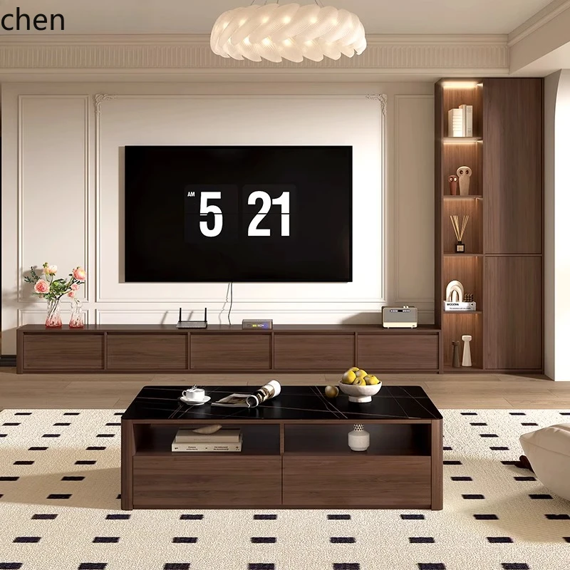 ZML living room floor-to-ceiling skeleton line TV cabinet coffee table combination small apartment integrated storage locker