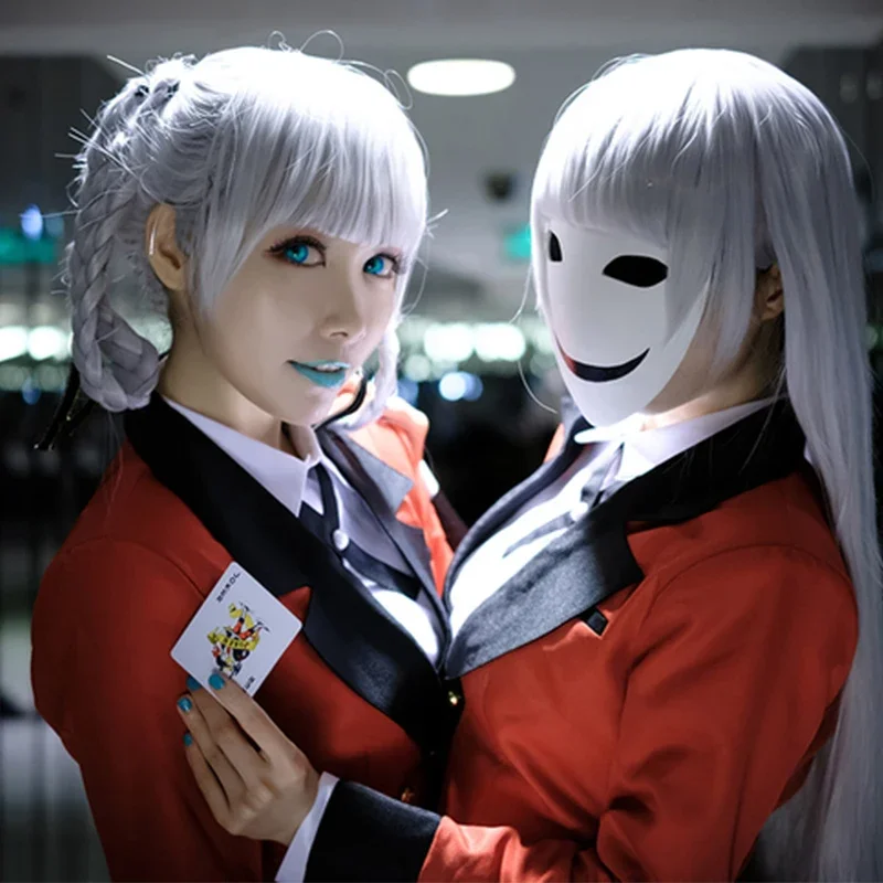 Disfraz de Anime Kakegurui Momobami Ririka, uniforme rojo compulsivo, uniforme escolar, peluca, traje de falda corta, tendencia 2024