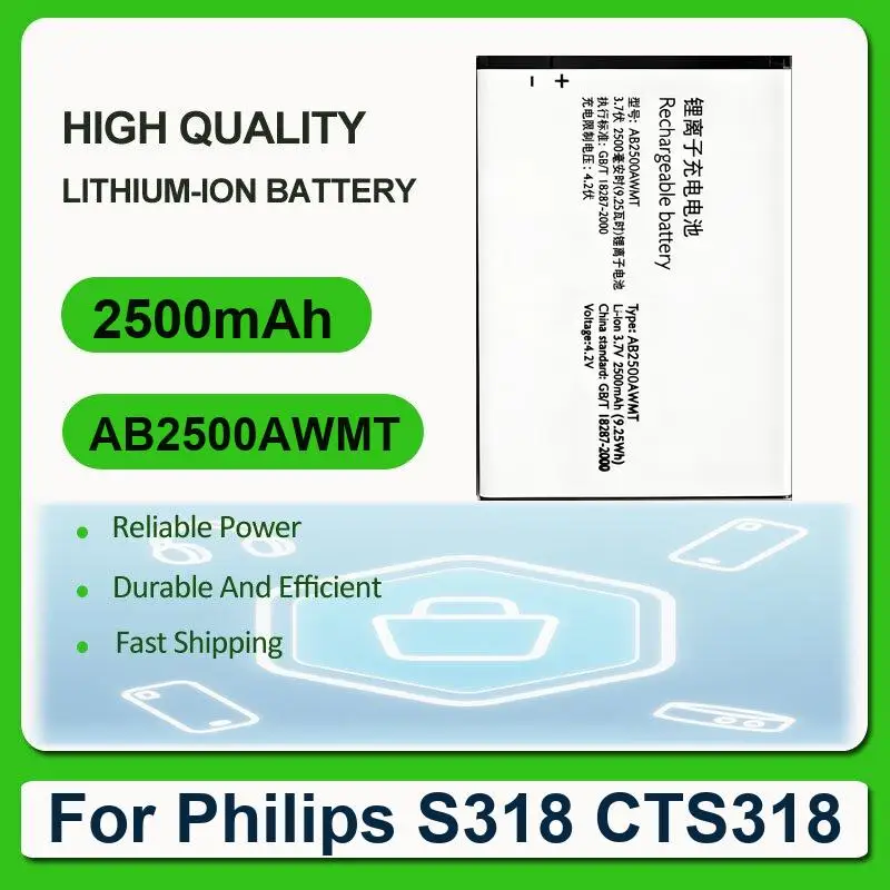 Replacement Mobile Phone Battery For Philips S318 CTS318 AB2500AWMT 2500mAh