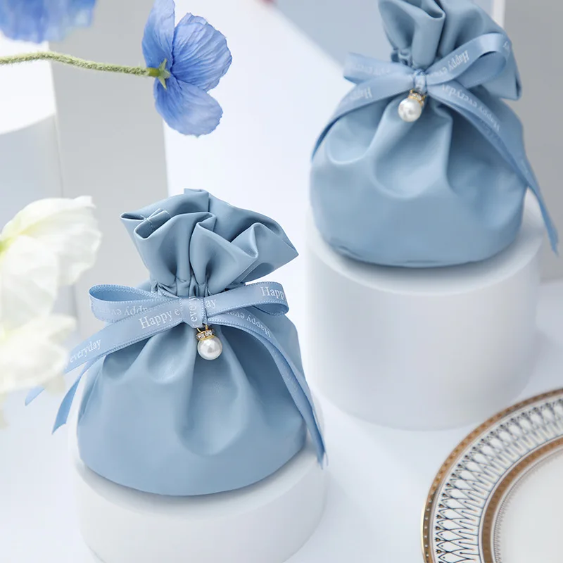 

10/5PCS Round Leather Gift Bags Wedding Favours for Guests Portable Candy Boxes Birthday Party Baby Shower Ramadan Eid Muslim