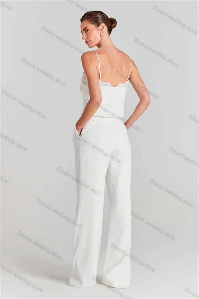 White Lace Women Suits Pants Set 2 Piece Sleeveless Top+Trousers Formal Wedding Tuxedo Tailored Size Custom Made Sleeveless Coat