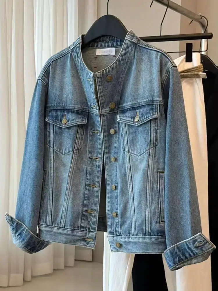 

Retro American Western Sle Women's Jaet Classic Preppy Collar Design Casual Loose Fit ort Coat Pure Color Autumn 2025