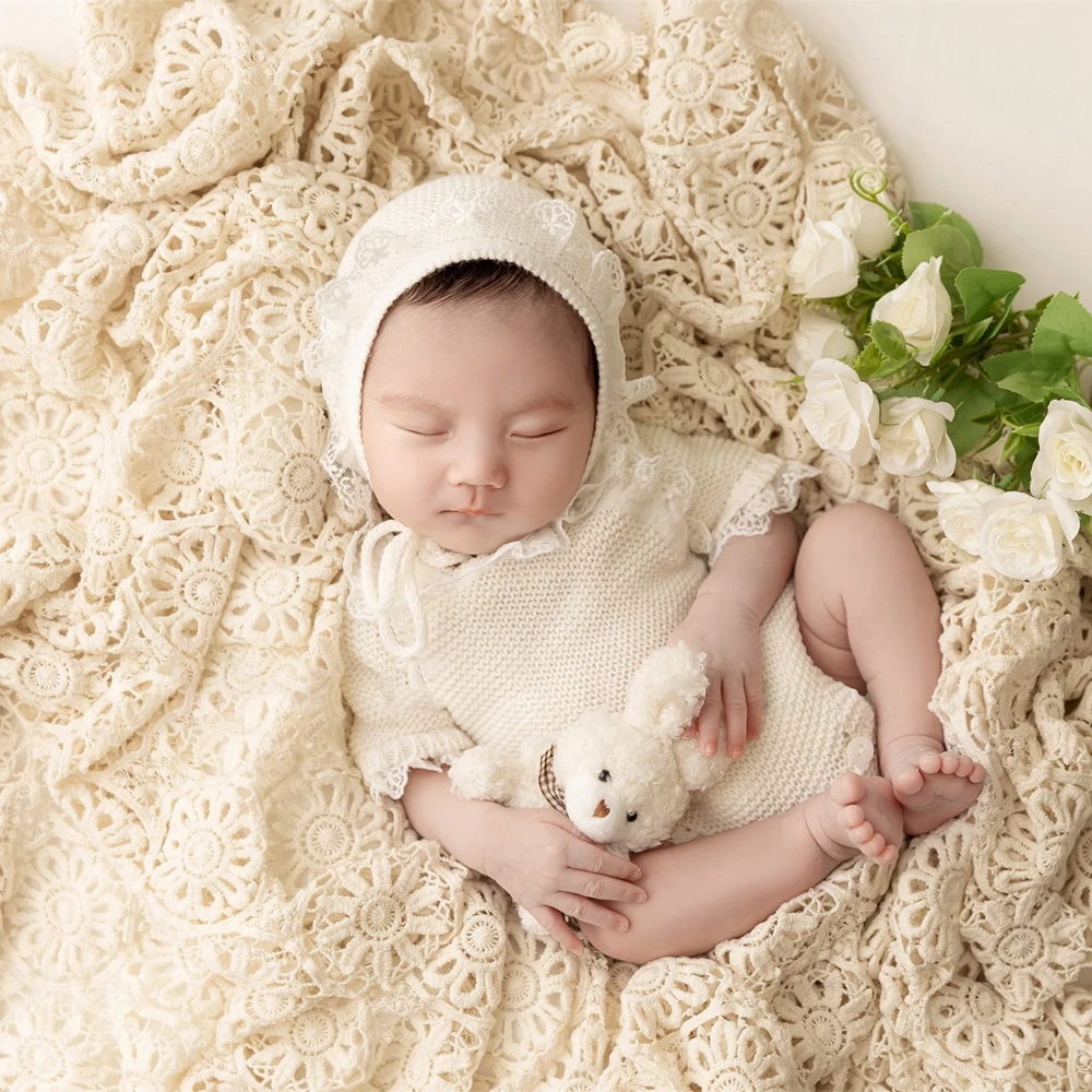 Lace Baby Blanket Newborn Photography Props Cotton Posing Backdrop Vintage Lace Blanket for Baby Girl Photo Shoot Studio Props