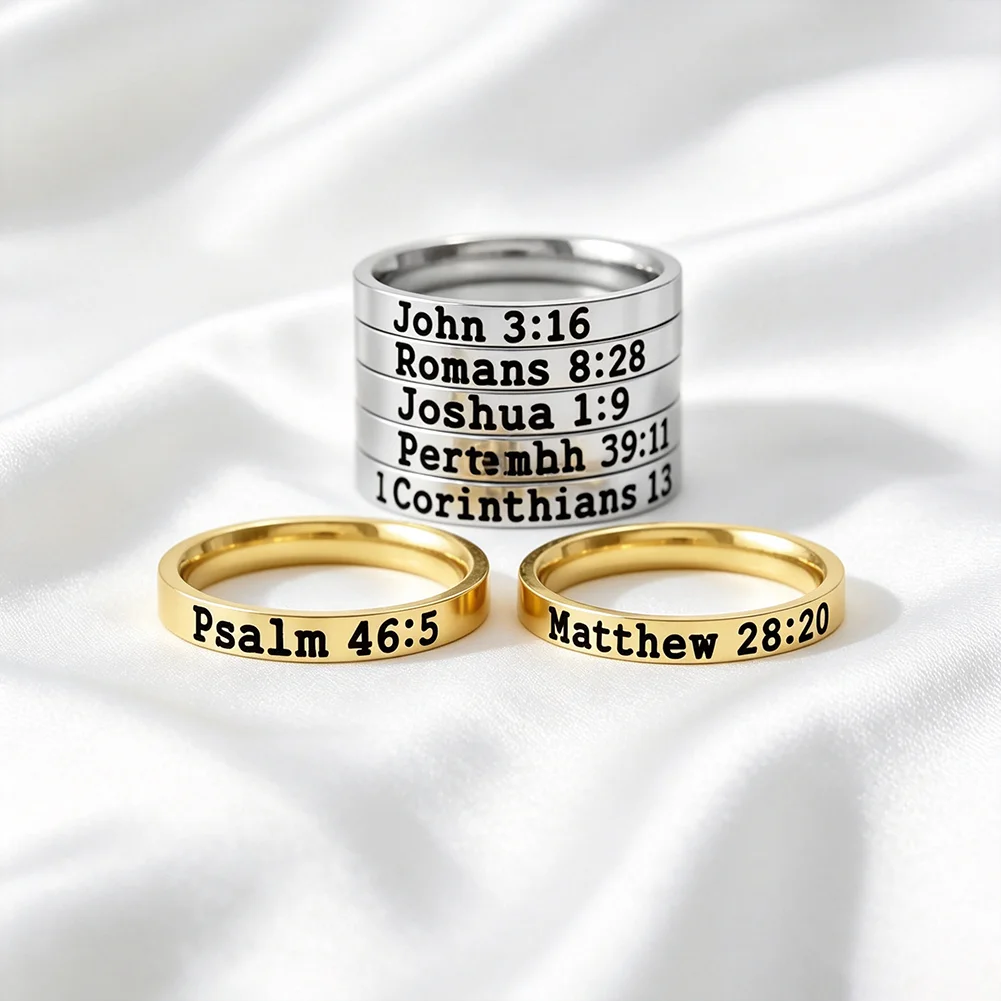 Custom Bible Verse Ring Stainless Steel Ring Personalized Engraved Scripture Jewelry Religious Hebrew Faith Gifts
