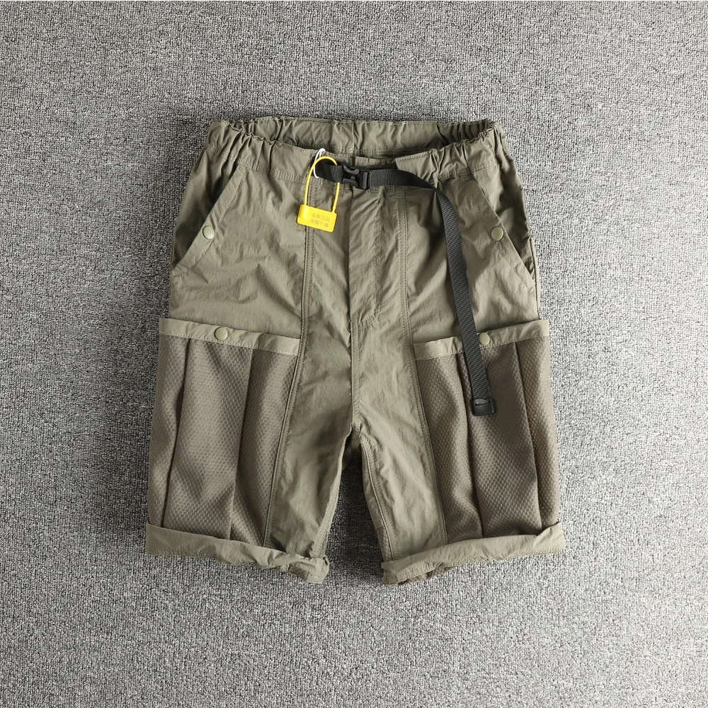 Retro Outdoor Functional Tooling Shorts Men's Mesh Splicing Quick-drying Comfortable Fabric Five-point Pants
