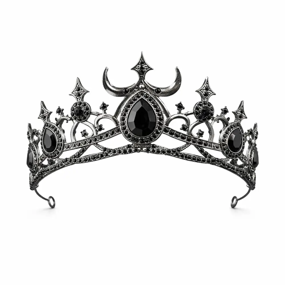 

Gothic Crystal Crown Tiara for Women, Celestial Moon Rhinestone Headpiece for Adult Cosplay, Halloween Costume, Prom Party &