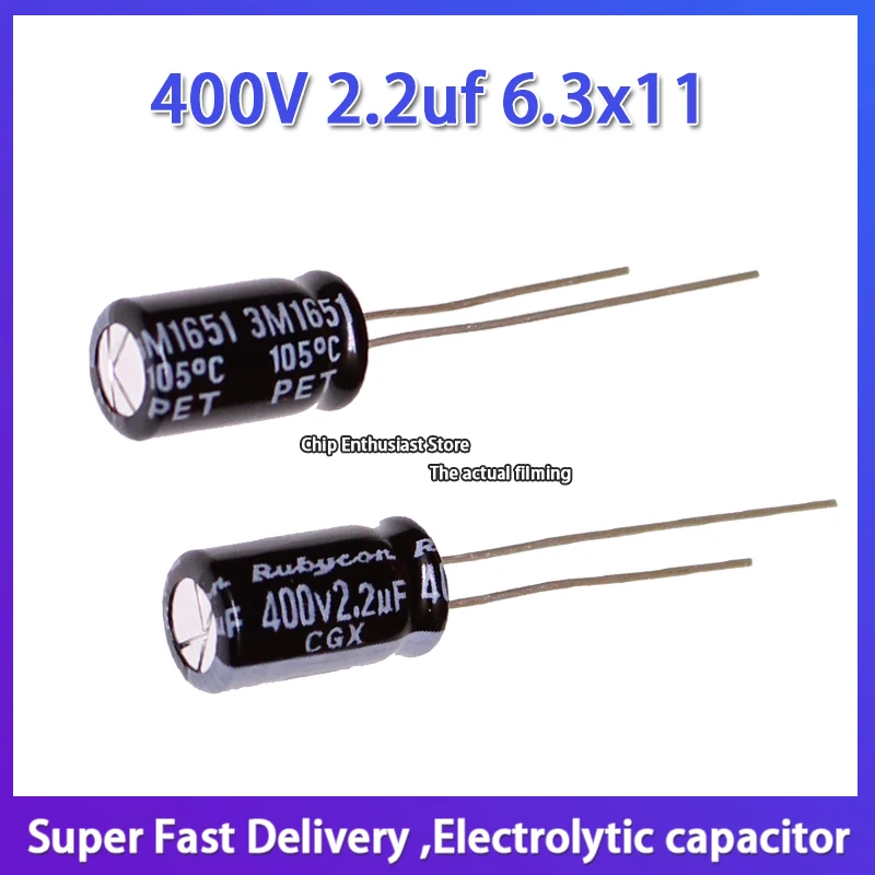 10 peças novo pedido rubycon importado capacitor eletrolítico 400v 2.2uf 6.3x11 ruby cgx longa vida
