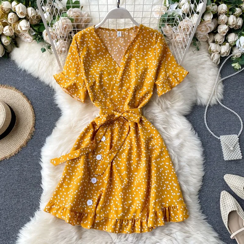 2025 Summer Beach Mini Dress Women Floral Print Boho Long Dress Ruffles Wrap Casual V-Neck Split Sexy Party Dress Robe Femme