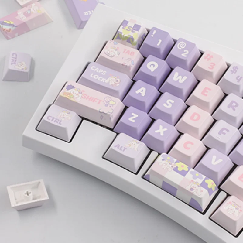 Imagem -06 - Coelho Roxo Pbt Keycaps para Teclado Mecânico Moa Perfil de Cereja Grande Conjunto Corante-sub Alice Layout Iso 75 Hi75 Conjunto Cereja