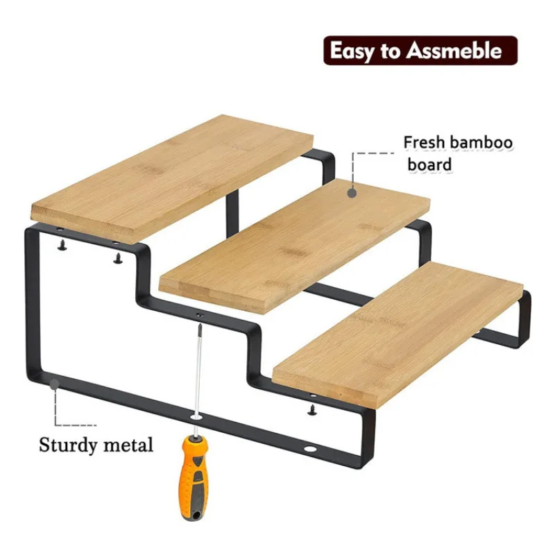 

3-tier Bamboo Wooden Spice Condiment Shelf Expandable Retractable Racks for Kitchen Bathroom Figurine Display Storage Holders