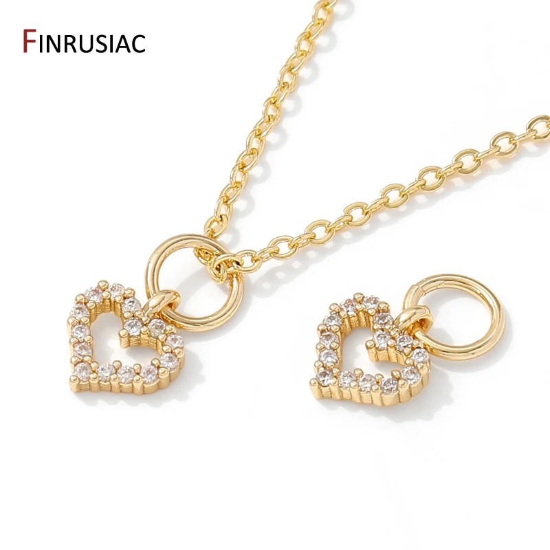 14K مطلية بالذهب النحاس لطيف القلب Charms المعلقات للمجوهرات ، مطعمة دلاية من حجر الزركون ل عقد دي اي واي سوار صنع الملحقات