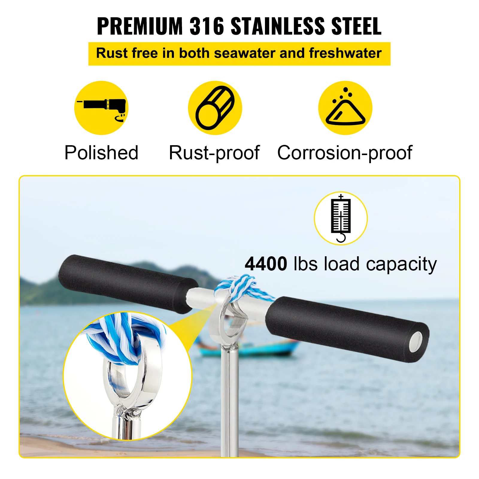 모래 앵커, 해변 및 모래사장용 긴 오거, 탈착식 손잡이가 있는 316 스테인리스 스틸 스크류 앵커, 번지줄 및 휴대용 가방 포함