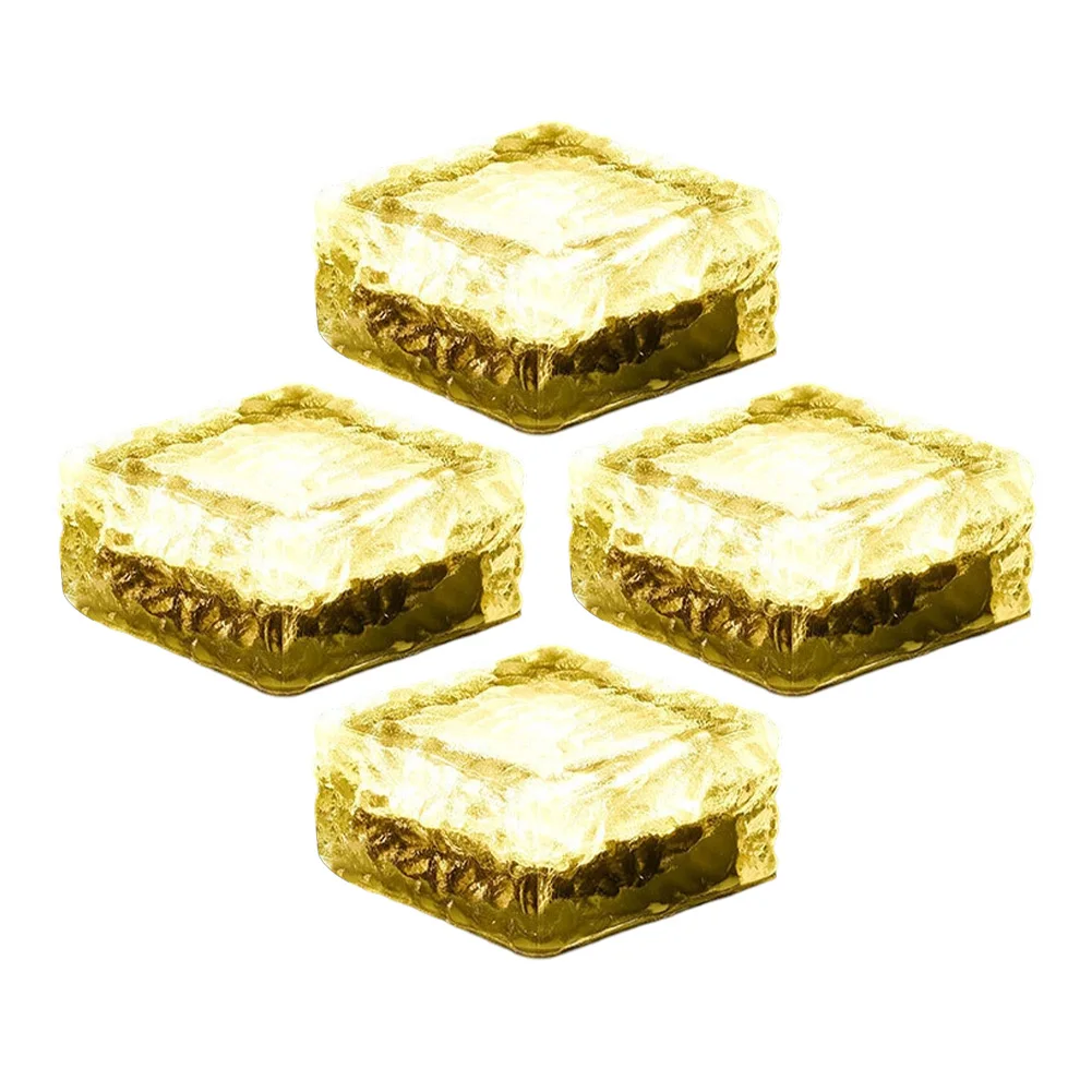 4pcs Solar Ice Brick Lights Glass Outdoor Garden Pathway Decor White Warm Night Lamp For Yard Lawn Swimming Pool Decoration