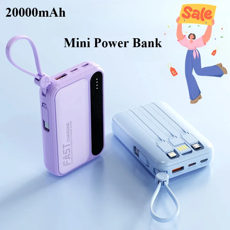 20000mAh Large Capacity Mobile Power Bank with 4-wire Fast Charging Charger Portable External Battery for iphone Xiaomi Samsung